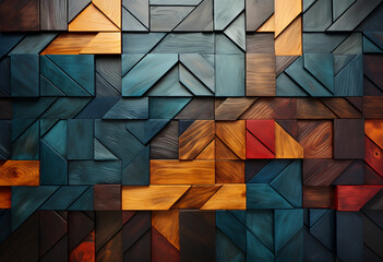 triangle wallpaper vintage blue yellow orange and brown, in the style of digital art techniques, geo
