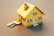 © Daniel - House keys on yellow house keychain, representing estate. 3d render. Generative AI