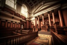 Indoor View Of The Courtroom In St. George's Hall, Liverpool, UK. Generative AI