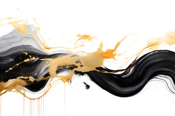 gold brush dark brown and black luxury abstract fluid art painting splash alcohol background, isolated on white and transparent background, ai generate