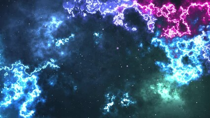 Wall Mural - 4k video Space Nebula Loop background moving stars space background nebula. clouds star field outer space. Bursting Galaxy, Electric Space light. Titles, Intro, Logo Reveal, Effect, Style and Scene.