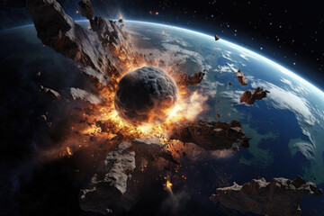 Wall Mural - View from Space to the Planet Into which a Huge Meteorite Crashes