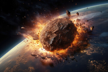 Wall Mural - View from Space to the Planet Into which a Huge Meteorite Crashes