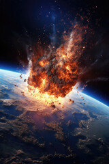 Wall Mural - View from Space to the Planet Into which a Huge Meteorite Crashes