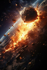 Wall Mural - View from Space to the Planet Into which a Huge Meteorite Crashes