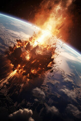 Wall Mural - View from Space to the Planet Into which a Huge Meteorite Crashes