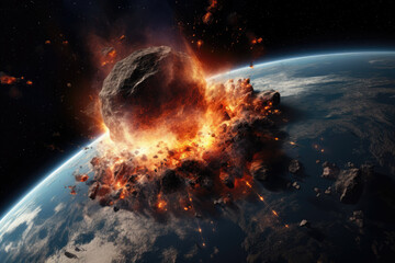 Wall Mural - View from Space to the Planet Into which a Huge Meteorite Crashes