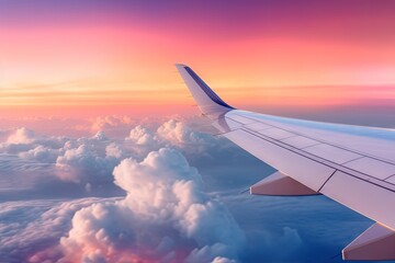 the wing of an airplane soaring through the sky