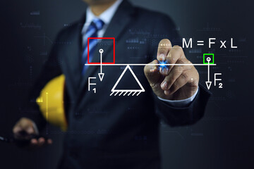 The engineer wrote the design of the beam and the balance of forces used in its construction as a theory of momentum physics. Static Force load distribution structure building