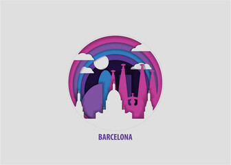 Spain Barcelona creative paper cut layer craft vector illustration. Origami style city skyline travel art in depth illusion