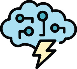 Sticker - Storm data cloud icon outline vector. Information data. Technology analysis color flat