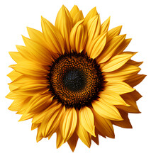 Sunflower 3d Realistic On Transparent Background Cutout, PNG File.