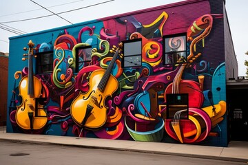 Wall Mural - Music Themed Mural In The City, Generative AI