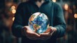 person holding a globe, representing global business, international relations generative ai