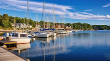 Baltic Sea Marina With Yachts In The Summer, Generative AI