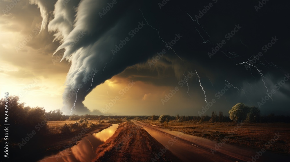 tornado in the distance, with a dark, stormy sky overhead, illustrating ...