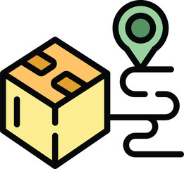 Canvas Print - Parcel location icon outline vector. Box delivery. Export courier color flat