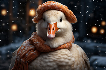 Poster - A whimsical Christmas background featuring cute Swan wearing Santa hats and scarves.  Generative AI technology.