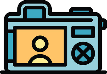 Sticker - Man photo icon outline vector. Shoot studio. Film session color flat