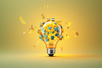 light bulb with colorful splash in yellow background, idea concept