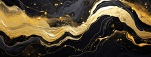 Abstract Marble Marbled Ink Painted Painting Texture Luxury Background Banner - Black Waves Swirls Gold Painted Splashes (Generative Ai)