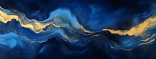 Abstract Marble Marbled Ink Painted Painting Texture Luxury Background Banner - Blue Waves Swirls Gold Painted Splashes (Generative Ai)