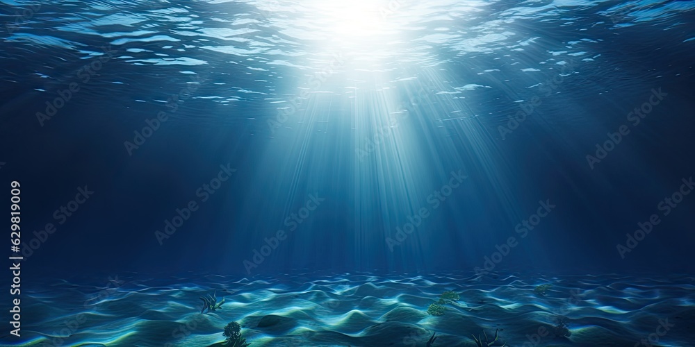 Beautiful blue ocean background with sunlight and undersea scene Stock ...