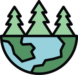 Sticker - Eco global forest icon outline vector. Walk ecotourism. Nature people color flat