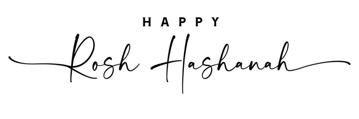 Happy Rosh Hashanah hand drawn black lettering. Shana Tova, Happy and sweet new year in Hebrew. Vector illustration