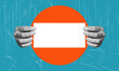 © beast01 - Modern art collage with human hands holding paper for advertising and information poster.