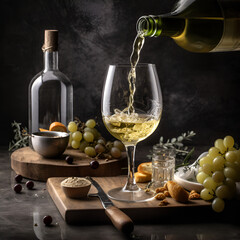 Wall Mural - white wine, wineglass, wine, grapes