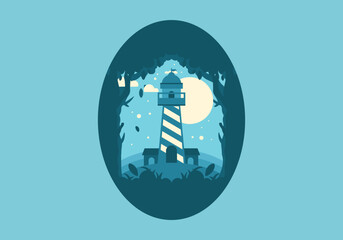 Poster - Colorful flat illustration of lighthouse in the forest