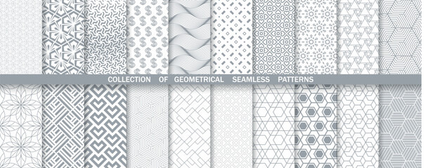 Geometric set of seamless gray and white patterns. Simpless vector graphics.
