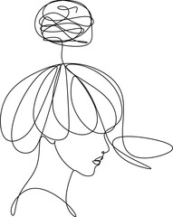 Wall Mural - Continuous line drawing of a young woman feeling sad, tired and worried about depression in mental health. problems, failures and broken heart concepts isolated on white