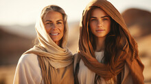 Portrait Of Ruth And Naomi In The Desert. Old Testament Concept.