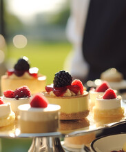 Luxury Food Service, Desserts By A Waiter At A Wedding Celebration Or Formal Event In Classic English Style At Luxurious Hotel Or Country Estate, Generative Ai