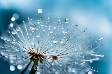  In the world of macro photography, a dandelion seed becomes a breathtaking marvel with a shiny dew water drop generative ai technology
