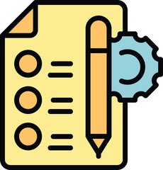 Sticker - Home web work icon outline vector. Study school. Computer test color flat