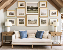 Living Room Gallery Wall, Home Decor And Wall Art, Framed Art In The English Country Cottage Interior, Room For Diy Printable Artwork Mockup And Print Shop