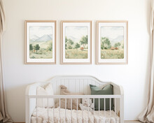 Nursery Gallery Wall, Home Decor And Wall Art, Framed Art In The English Country Cottage Interior, Room For Diy Printable Artwork Mockup And Print Shop