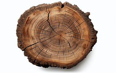 Cross section of tree stump on white background. Top view.
