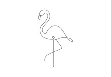 Single Continuous Line Drawing Of Beautiful Flamingo For National Zoo Logo. Flamingo Bird Mascot Concept For Conservation Park. Business Identity Vector Illustration. Pro Vector.