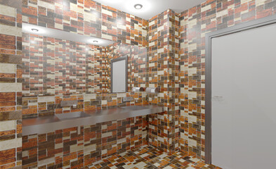 Wall Mural - Contemporary interior of public toilet. 3D rendering.