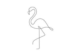 single continuous line drawing of beautiful flamingo for national zoo logo. flamingo bird mascot con