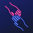 © Oleh - helping hand neon sign, modern glowing banner design, colorful modern design trends on black background. Vector illustration.