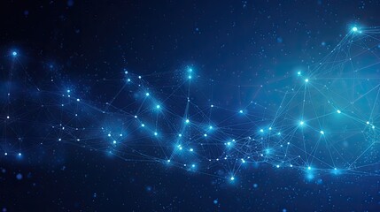 Blue abstract background with a network grid and particles connected, generative ai