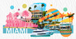 Luxurious mansion in Miami Beach, florida, U.S.A Creative contemporary art collage or design.