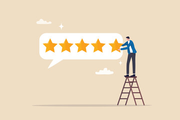 5 stars rating feedback, customer satisfaction, comment or giving product review, best reputation or ranking, assessment, excellent award concept, customer or client giving five stars feedback review.