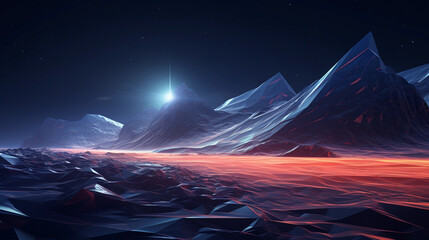 Wall Mural - a landscape of angular, crystalline structures, glowing under a synthetic aurora, creating a surreal