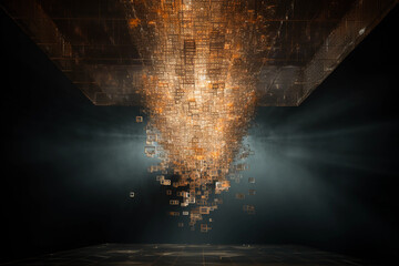 Wall Mural - sculpture suspended in mid - air, the structure composed of floating geometric shapes, metallic, gli